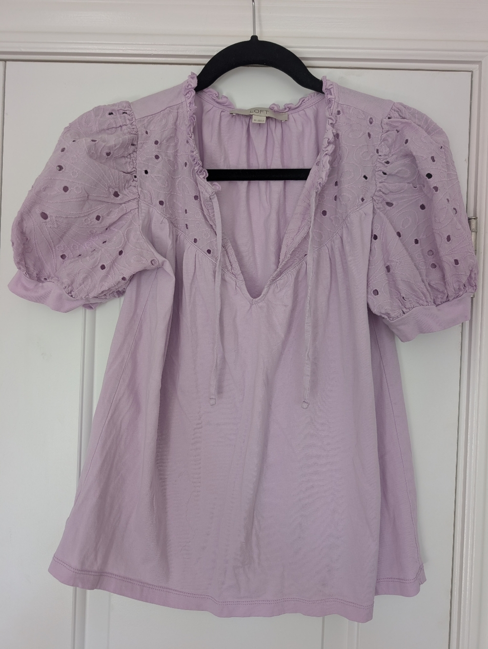 Lilac Eyelet Puff-Sleeve Blouse (100% Cotton)
